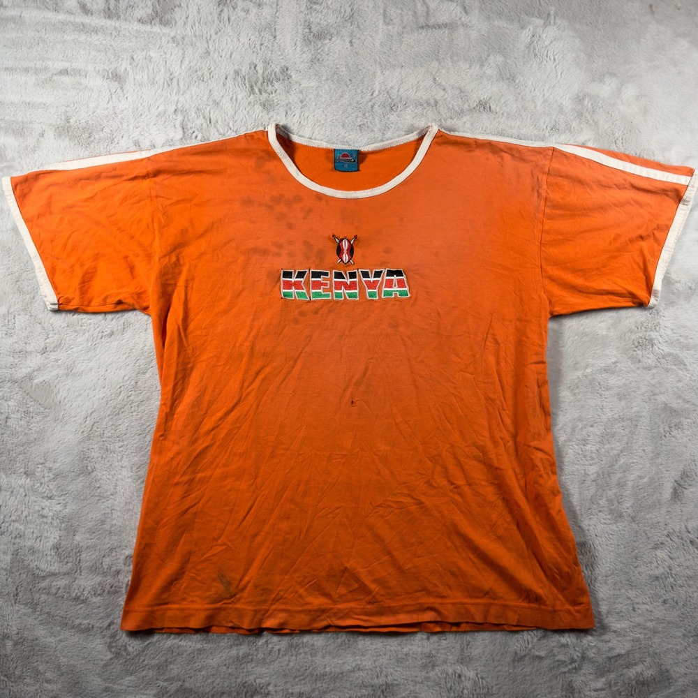 Vintage Airborne Kenya Ringer T-Shirt Mens XL Orange Distressed Souvenir Tee